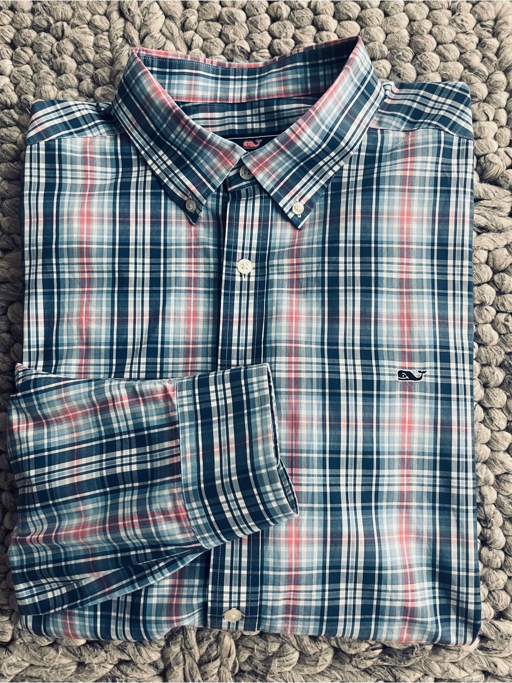 Vineyard Vines blue and pink plaid slim fit “whale shirt”